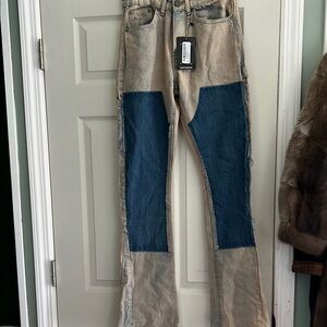 Two-Tone Button Fly Blue Cargo / Carpenter Jeans - Men's women’s #Unisex